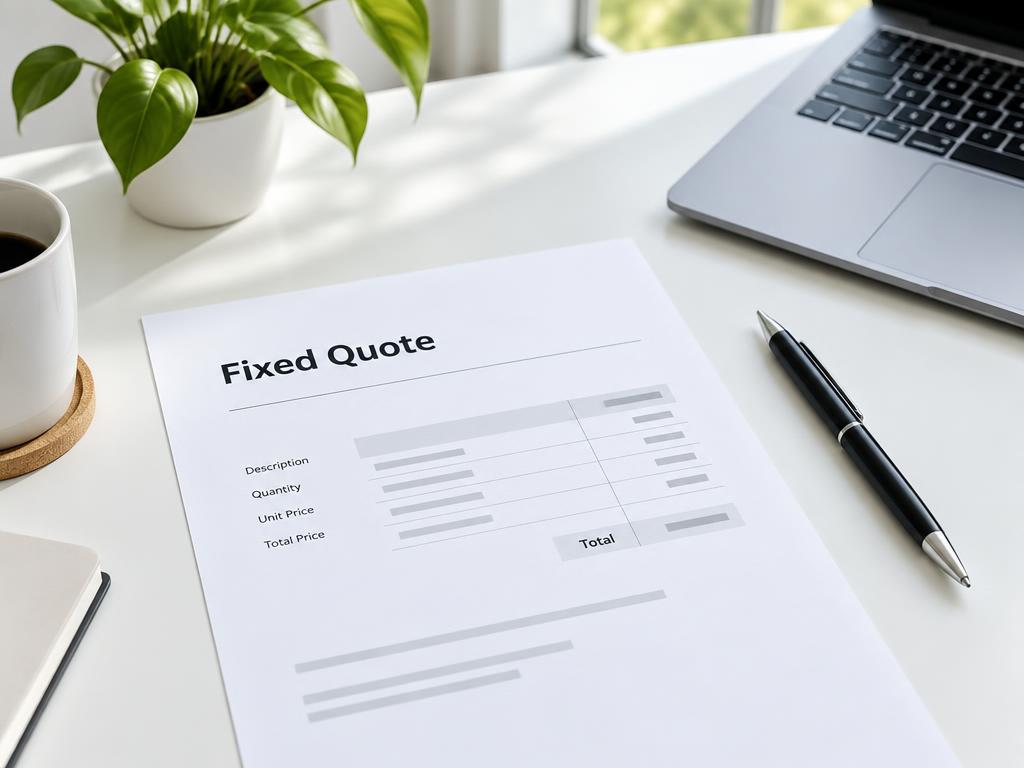 A fixed quote document on a clean desk